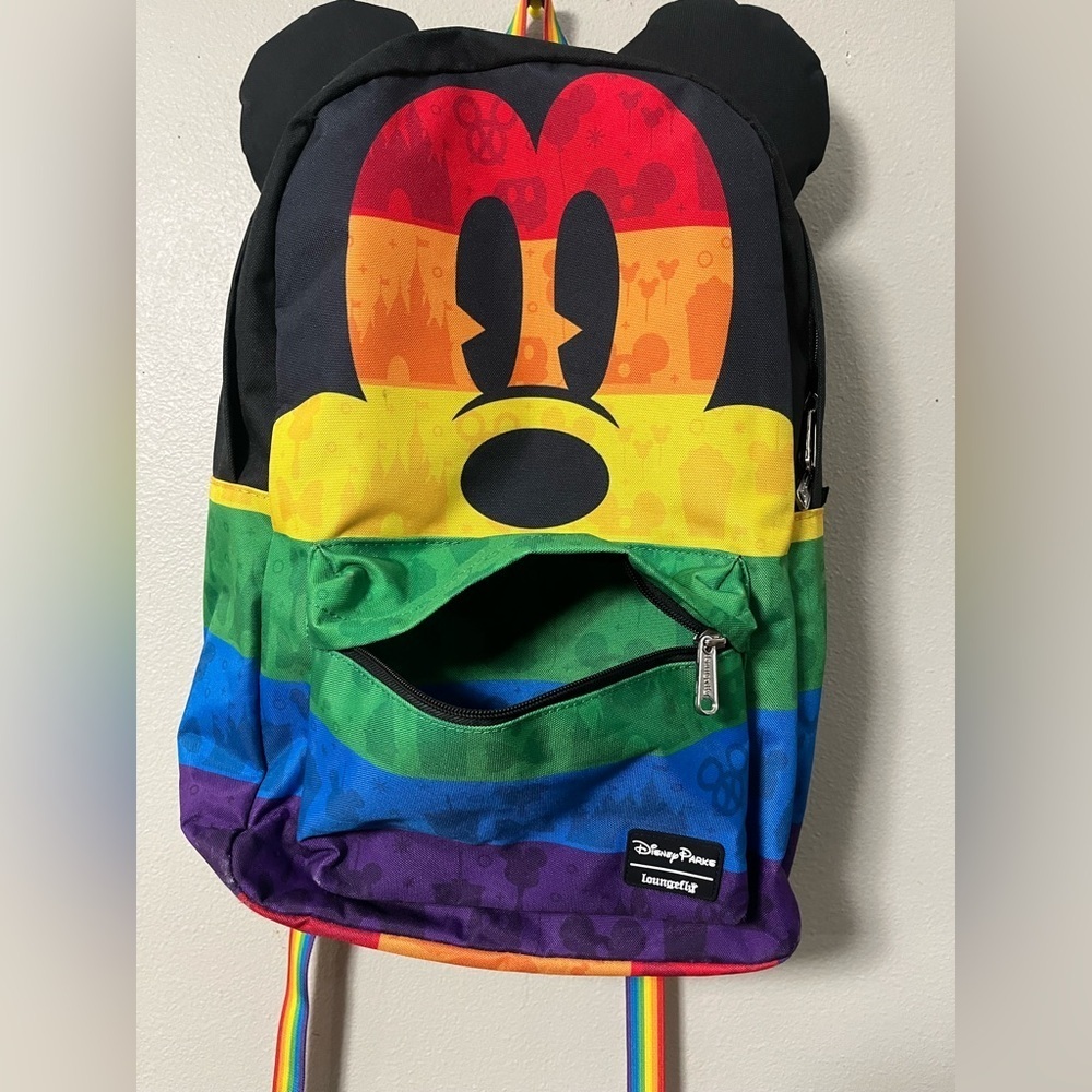 Disney Parks Loungefly Mickey Mouse W/ Ears Rainbow Pride Backpack - Picture 10 of 12